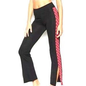 VS black plaid flare split hem pants checker print‎